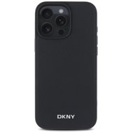 DKNY PU Leather Silver Metal Logo Magsafe Back Cover for iPhone 16 Pro Black - Phone Cover