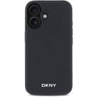 DKNY PU Leather Silver Metal Logo Magsafe Back Cover for iPhone 16 Black - Phone Cover