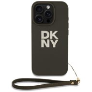 DKNY PU Leather Stack Logo Wrist Strap Back Cover for iPhone 16 Pro Max Green - Phone Cover