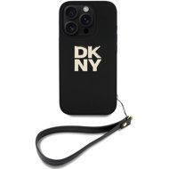 DKNY PU Leather Stack Logo Wrist Strap Back Cover for iPhone 16 Pro Black - Phone Cover