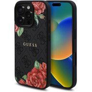 Guess PU Leather 4G Roses MagSafe Back Cover for iPhone 16 Pro Max Black - Phone Cover