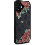 Guess PU Leather 4G Roses MagSafe Back Cover for iPhone 16 Black - Phone Cover