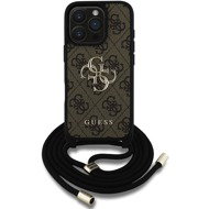 Guess PU 4G Metal Logo Crossbody Strap Back Cover for iPhone 16 Pro Max Brown - Phone Cover