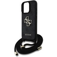 Guess PU 4G Metal Logo Crossbody Strap Back Cover for iPhone 16 Pro Max Black - Phone Cover