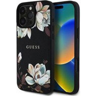 Guess PU Grained Magnolia MagSafe Back Cover for iPhone 16 Pro Black - Phone Cover