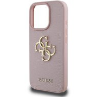 Guess PU Grained 4G Metal Logo Back Cover for iPhone 16 Pro Pink - Phone Cover