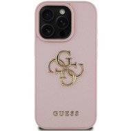 Guess PU Grained 4G Metal Logo Back Cover for iPhone 15 Pro Max Pink - Phone Cover