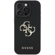 Guess PU Grained 4G Metal Logo Back Cover for iPhone 16 Pro Black - Phone Cover