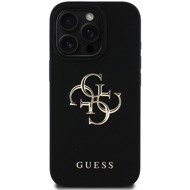 Guess PU Grained 4G Metal Logo Back Cover for iPhone 16 Pro Max Black - Phone Cover