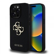 Guess PU Grained 4G Metal Logo Back Cover for iPhone 15 Pro Max Black - Phone Cover