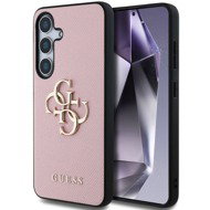 Guess PU Grained 4G Metal Logo Back Cover for Samsung Galaxy S25+ Pink - Phone Cover