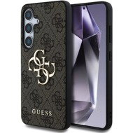 Guess PU 4G Metal Logo Back Cover for Samsung Galaxy S25 Brown - Phone Cover