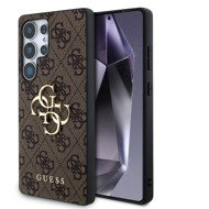 Guess PU 4G Metal Logo Back Cover for Samsung Galaxy S25 Ultra Brown - Phone Cover