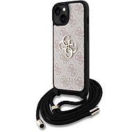 Guess PU 4G Metal Logo Crossbody Strap Back Cover for iPhone 15 Pink - Phone Cover