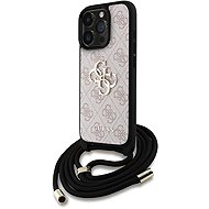 Guess PU 4G Metal Logo Crossbody Strap Back Cover for iPhone 15 Pro Pink - Phone Cover