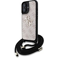 Guess PU 4G Metal Logo Crossbody Strap Back Cover for iPhone 16 Pink - Phone Cover