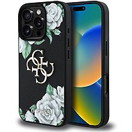 Guess PU Grained Roses 4G Metal Logo Back Cover for iPhone 16 Pro Black - Phone Cover