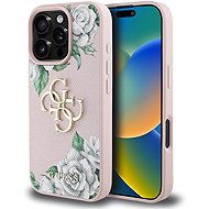 Guess PU Grained Roses 4G Metal Logo Back Cover for iPhone 16 Pro Pink - Phone Cover