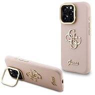Guess PU Grained 4G Logo Stand Camera Frame Back Cover for iPhone 16 Pro Pink - Phone Cover