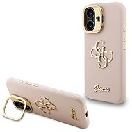 Guess PU Grained 4G Logo Stand Camera Frame Back Cover for iPhone 16 Pink - Phone Cover