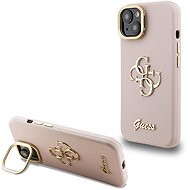 Guess PU Grained 4G Logo Stand Camera Frame Back Cover for iPhone 14 Pink - Phone Cover