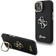 Guess PU Grained 4G Logo Stand Camera Frame Back Cover for iPhone 15 Black - Phone Cover