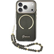 Guess IML Glitter Script Strap MagSafe hátlapi, iPhone 17 Pro, Black - Telefon tok