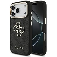 Guess PU Leather 4G Metal Logo Gold Frame Back Cover for iPhone 17 Pro Max Black - Phone Cover