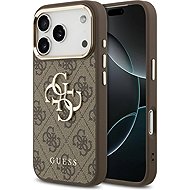 Guess PU Leather 4G Metal Logo Gold Frame Back Cover for iPhone 17 Pro Brown - Phone Cover