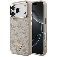 Guess PU Leather 4G Strass Triangle Logo Gold Frame MagSafe Back Cover for iPhone 18 Pro Pink - Phone Cover