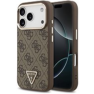 Guess PU Leather 4G Strass Triangle Logo Gold Frame MagSafe Back Cover für iPhone 18 Pro Brown - Handyhülle