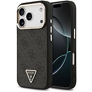 Guess PU Leather 4G Strass Triangle Logo Gold Frame MagSafe Back Cover for iPhone 18 Pro Black - Phone Cover