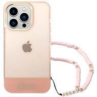 Guess PC/TPU Camera Outline Translucent Back Cover with Strap for iPhone 14 Pro Max Pink - Phone Cover