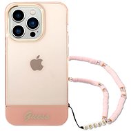 Guess PC/TPU Camera Outline Translucent Back Cover with Strap for iPhone 14 Pro Pink - Phone Cover