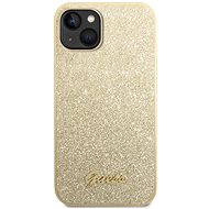 Guess PC/TPU Glitter Flakes Metal Logo Back Cover for iPhone 14 Gold - Phone Cover