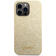Guess PC/TPU Glitter Flakes Metal Logo Back Cover for iPhone 14 Pro Gold - Phone Cover