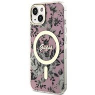 Guess PC/TPU Flowers IML MagSafe kompatibilis iPhone 13 hátlap tok, rózsaszín - Telefon tok