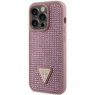 Guess Rhinestones Triangle Metal Logo Cover for iPhone 14 Pro Pink - Phone Cover