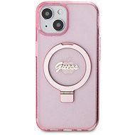 Guess IML Ring Stand Glitter MagSafe Back Cover für iPhone 15 Pink - Handyhülle