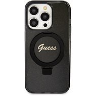 Guess IML Ring Stand Glitter MagSafe Back Cover für iPhone 15 Pro Schwarz - Handyhülle