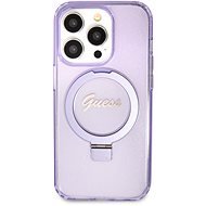 Guess IML Ring Stand Glitter MagSafe Zadný Kryt pre iPhone 15 Pro Purple - Kryt na mobil