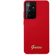 Guess Silicone Metal Logo Script Back Cover for Samsung Galaxy S21 Ultra Red - Phone Cover