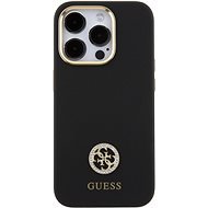 Guess Liquid Silicone 4G Strass Metal Logo iPhone 15 Pro fekete tok - Telefon tok