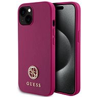 Guess PU 4G Strass Metal Logo iPhone 15 rózsaszín tok - Telefon tok