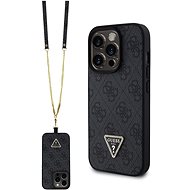 Guess PU 4G Strass Triangle Metal Logo Zadní Kryt + Crossbody Popruh pro iPhone 15 Pro Black - Phone Cover