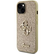 Guess PU Fixed Glitter 4G Metal Logo Zadní Kryt pro iPhone 15 Gold - Phone Cover