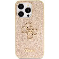 Guess PU Fixed Glitter 4G Metal Logo Zadní Kryt pro iPhone 15 Pro Max Gold - Phone Cover