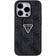 Guess PU Grip Stand 4G Strass Triangle Metal Logo Zadní Kryt pro iPhone 15 Pro Max Black - Phone Cover