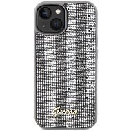 Guess PU Square Mirror Script Logo Zadní Kryt pro iPhone 15 Silver - Phone Cover