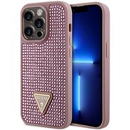 Guess Rhinestones Triangle Metal Logo Cover for iPhone 15 Pro Pink - Phone Cover